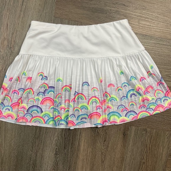 Lucky in Love Over the Rainbow Pleated Tennis Skirt Girls 14 White Pink Golf Fun - Picture 2 of 7